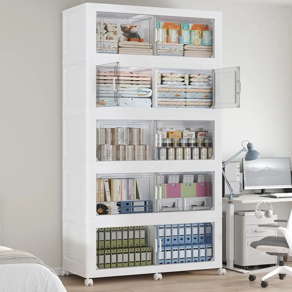 

Штабелируемые контейнеры для хранения емкостью 250 галлонов с колесиками, крышкой и перегородками, белые, 5 шт. для шкафов и кухонь