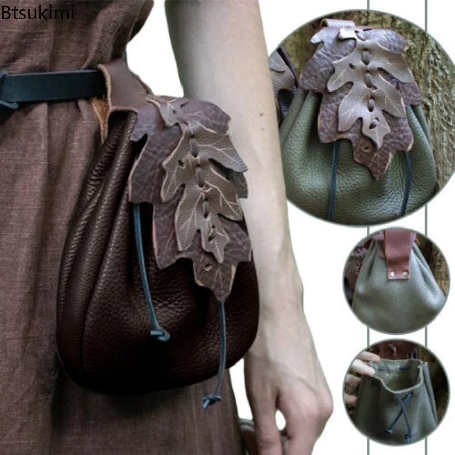 

Medieval Viking Waist Belt Bag Leather Drawstring Coin Purse Retro Side Pouch Money Wallet Renaissance Clothing Accessory Unisex