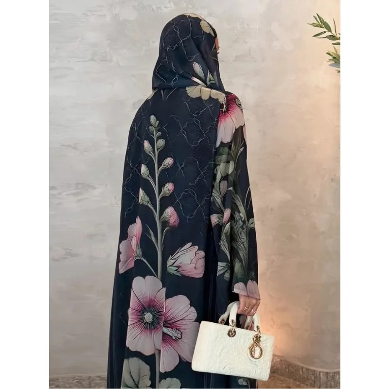 Eid Dress Suit Women Muslim Party Abaya Dresses 2 Piece Sets Headscarf Long Robe Print Jalabiya Kaftan Vestidos Morocco