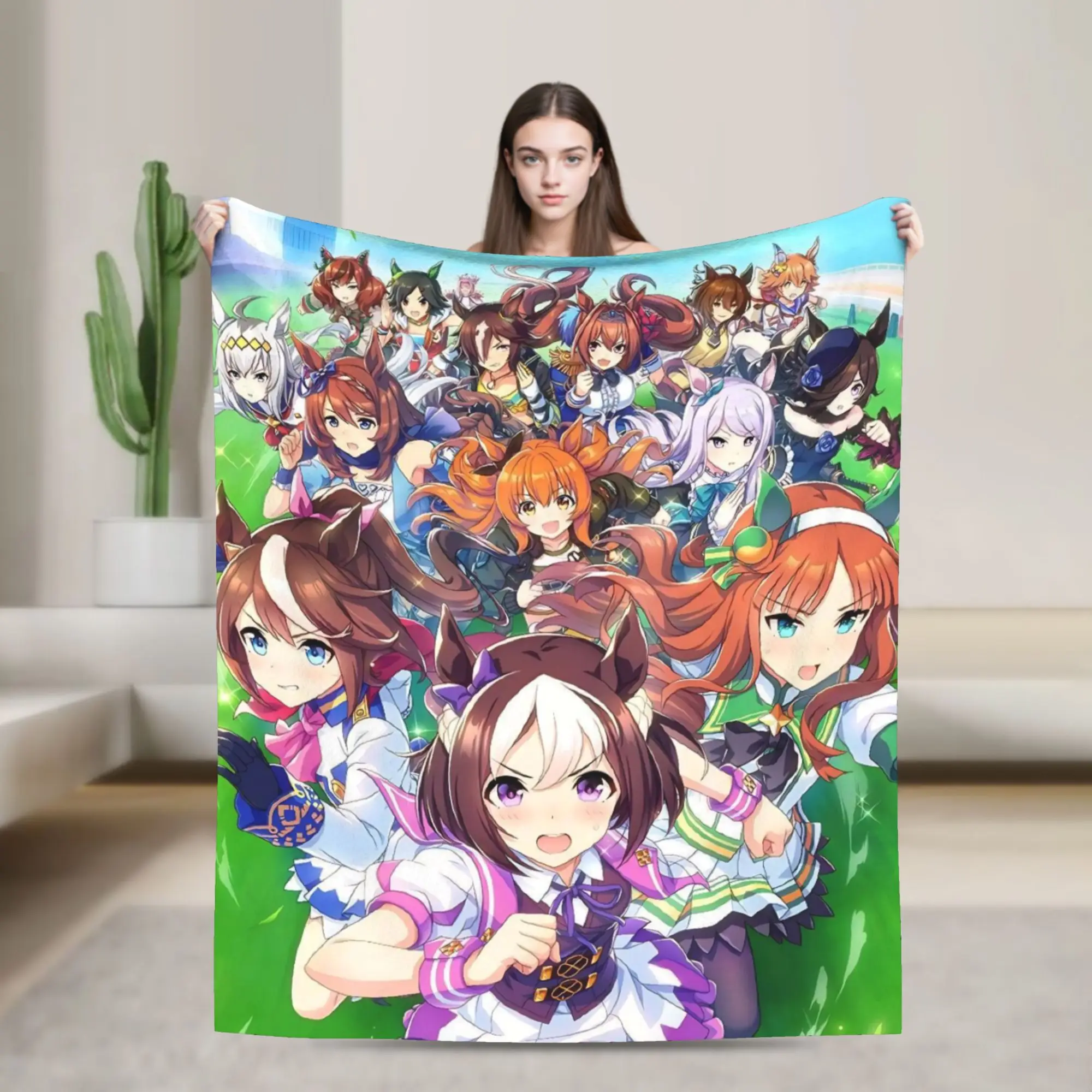 Uma Musume Pretty Derby Blankets Cartoon Anime Flannel Novelty Warm Throw Blanket for Home Restaurant Spring/Autumn