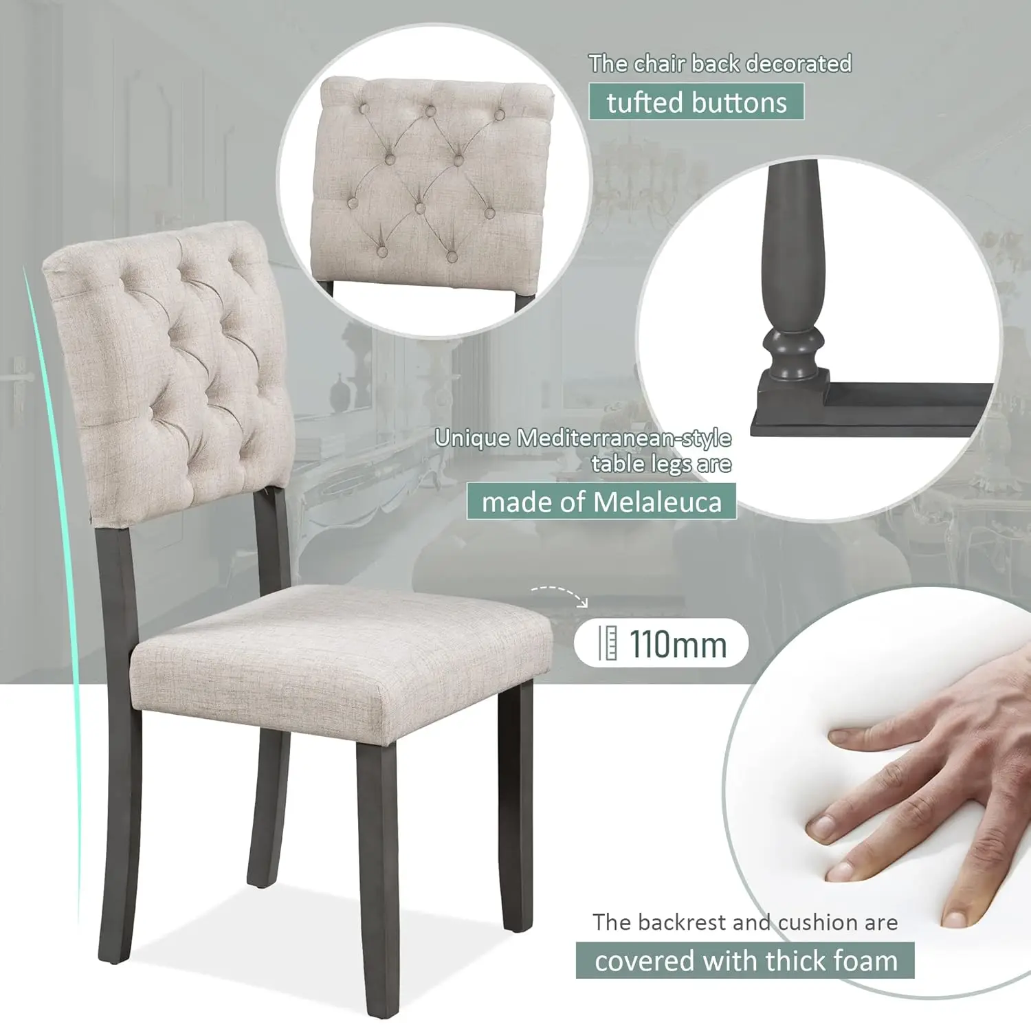 6 Piece Kitchen Dining Table Set, Wooden Rectangular Dining Table With Upholstered Bench And 4 Chairs, Dining Room, Customized