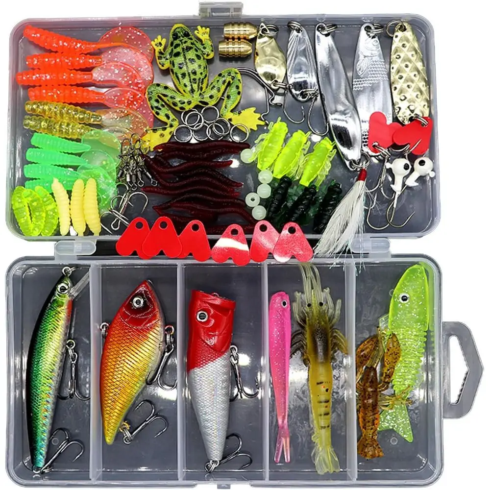 

Freshwater Fishing Tackle Kit with Bass Lures, Soft Worms, Crankbaits, and Jigs Organizer