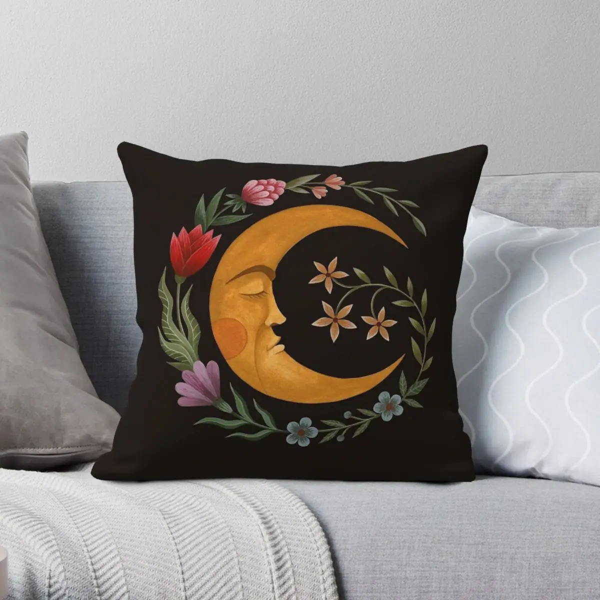 Midsummer Moon Square Pillowcase Polyester Linen Velvet Printed Zip Decorative Throw Pillow Case Bed Cushion Cover Wholesale