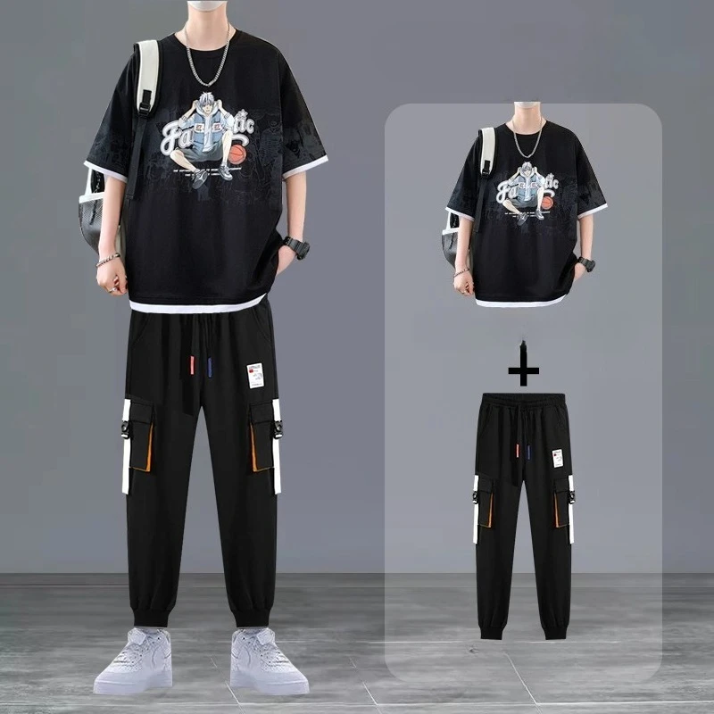 

Summer Men's Casual Suits Basketball Graphics T-shirt and Sweatpants 2-piece Set Harajuku High Street Tracksuits New 2025