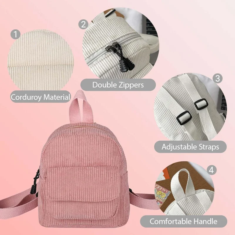 سروال قصير صغير للنساء والفتيات، حقيبة ظهر صغيرة كاجوال أنيقة وجذابة (النمط 2، بيج) #4
