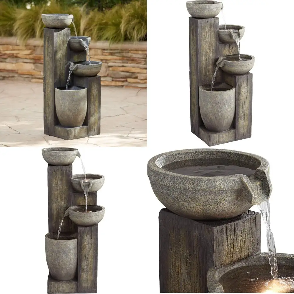 

Large Rustic Outdoor Indoor Faux Stone Floor Fountain, 40.5" High, LED Light Waterfall Feature