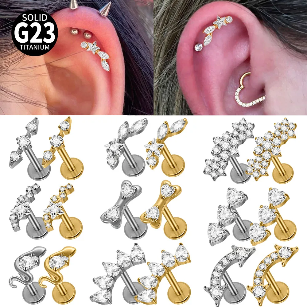 1-2PCS Titanium Ear Cartilage Piercings Star Flower Marquise CZ Stud Earring Internal Thread Helix Tragus Piercing Jewelry16G