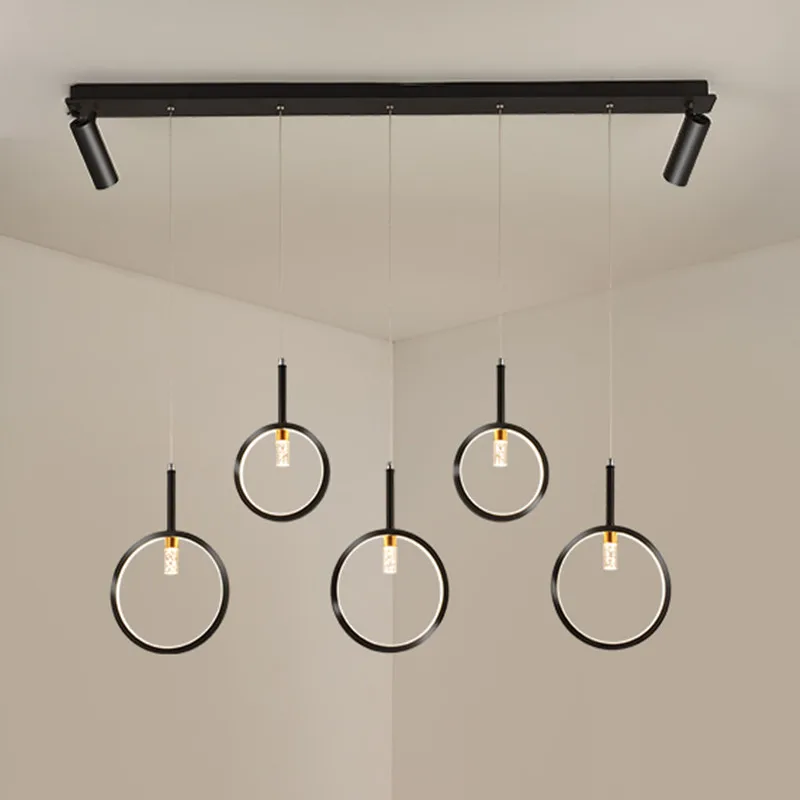 

Modern Ceiling Chandelier For Dining Room Living Room Bedroom Spotlight Design Kitchen Pendant Lights Five Rings Hanging Lamp