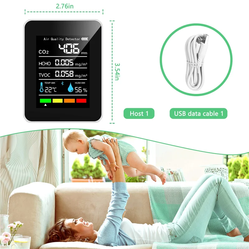 5 In1 CO2 Meter Digital Temperature Humidity Tester Carbon Dioxide  Air Quality Monitor TVOC HCHO Analyzer