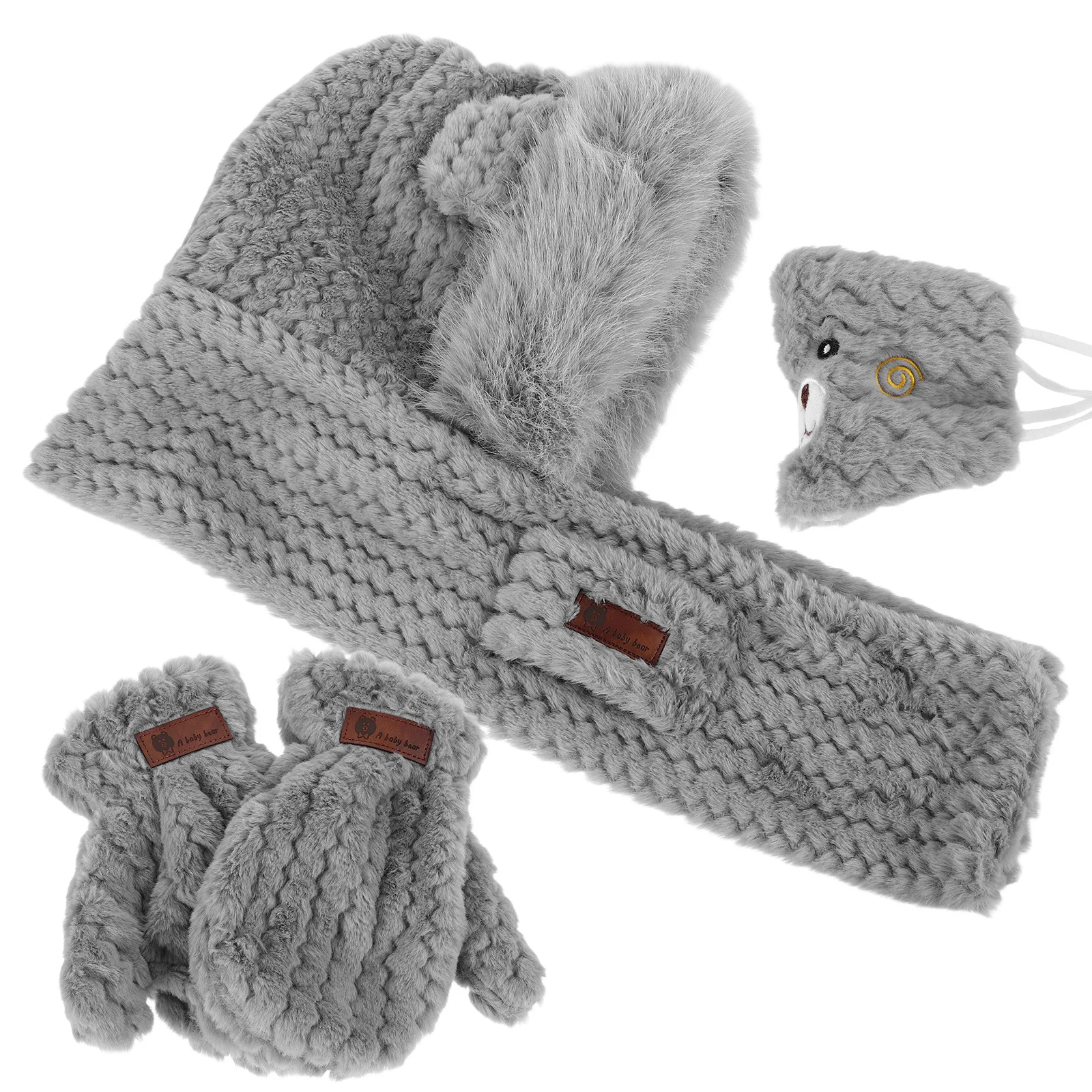 1 مجموعة الشتاء الدب الأذن وشاح قبعة قناع قفازات مجموعة للنساء الدافئة يندبروف في الهواء الطلق الدراجات الحرارية قبعة وشاح مزيج دافئ