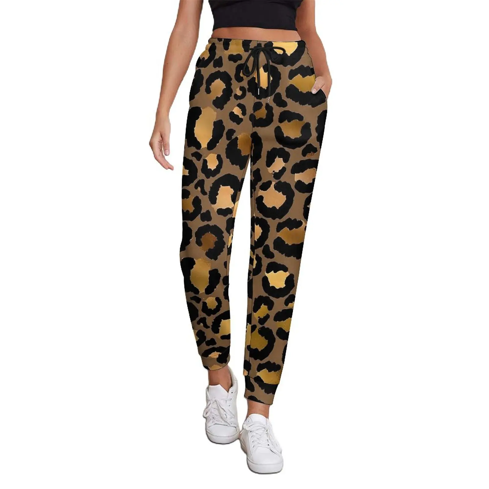 Gold And Brown Leopard Jogger Pants Autumn  Modern Sweatpants Female Hip Hop Graphic Trousers Big Size 3XL