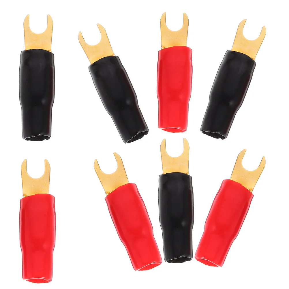 4Pairs 0Ga Heavy Duty Gold Plated Fork Spade Terminal Connectors for Automotive Audio Systems Amplifier Speaker Wiring Reliable