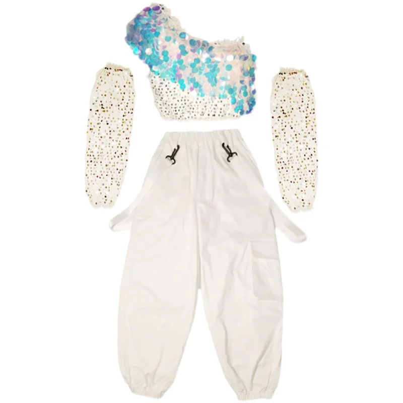 Blinkende Pailletten Top hohle Hose für Mädchen Jazz Tanz Kostüm Kinder Hip Hop Kleidung Kinder Kpop Outfit Street Wear xs3097