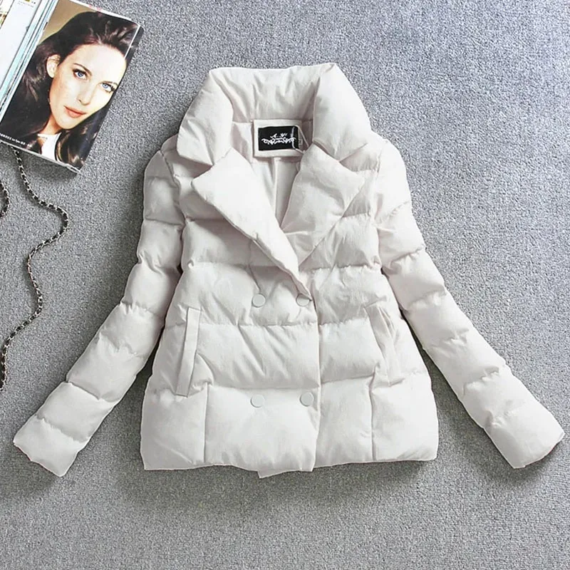 Women Down Cotton Jacket Winter Short Coat Thicken Outerwear Turndown Collar Double-breasted Warm Tops Female Slim Cotton Jacket