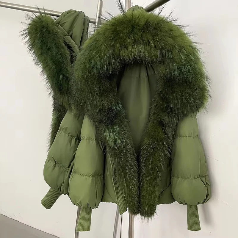 FoxFur Down Puffer Jacket Loose Warm Hooded Detachable Real Fox Fur Collar Duck Down Coat Female Autumn Winter Top Clothes Women