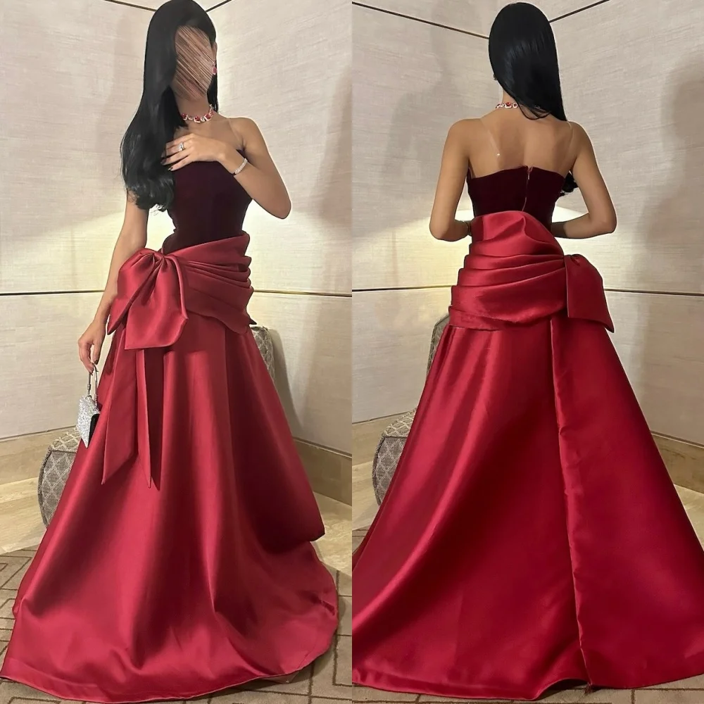 

Customized Charmeuse Pleat Strapless A-line Floor-length Bespoke Occasion Elegant Party Wedding Formal Evening Gown
