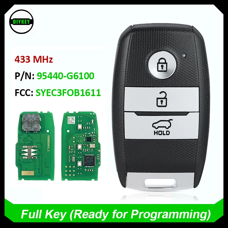 DIYKEY 95440-G6100 Smart Remote Key 3 Button 433MHz 8A Chip Keyless Go Fob for KIA Picanto 2021-2022 FCC ID: SYEC3FOB1611