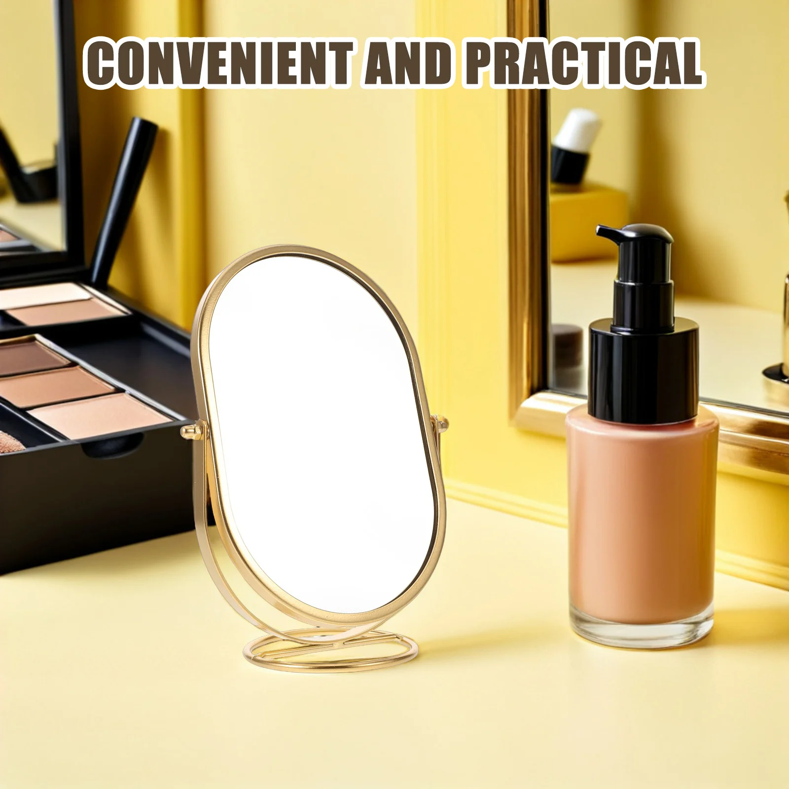 

Vanity Desk Rotatable Makeup Mirror Modern Oval Swivel Tabletop Dressing Room Metal Stable Desktop Stand Mirror for Bedroom