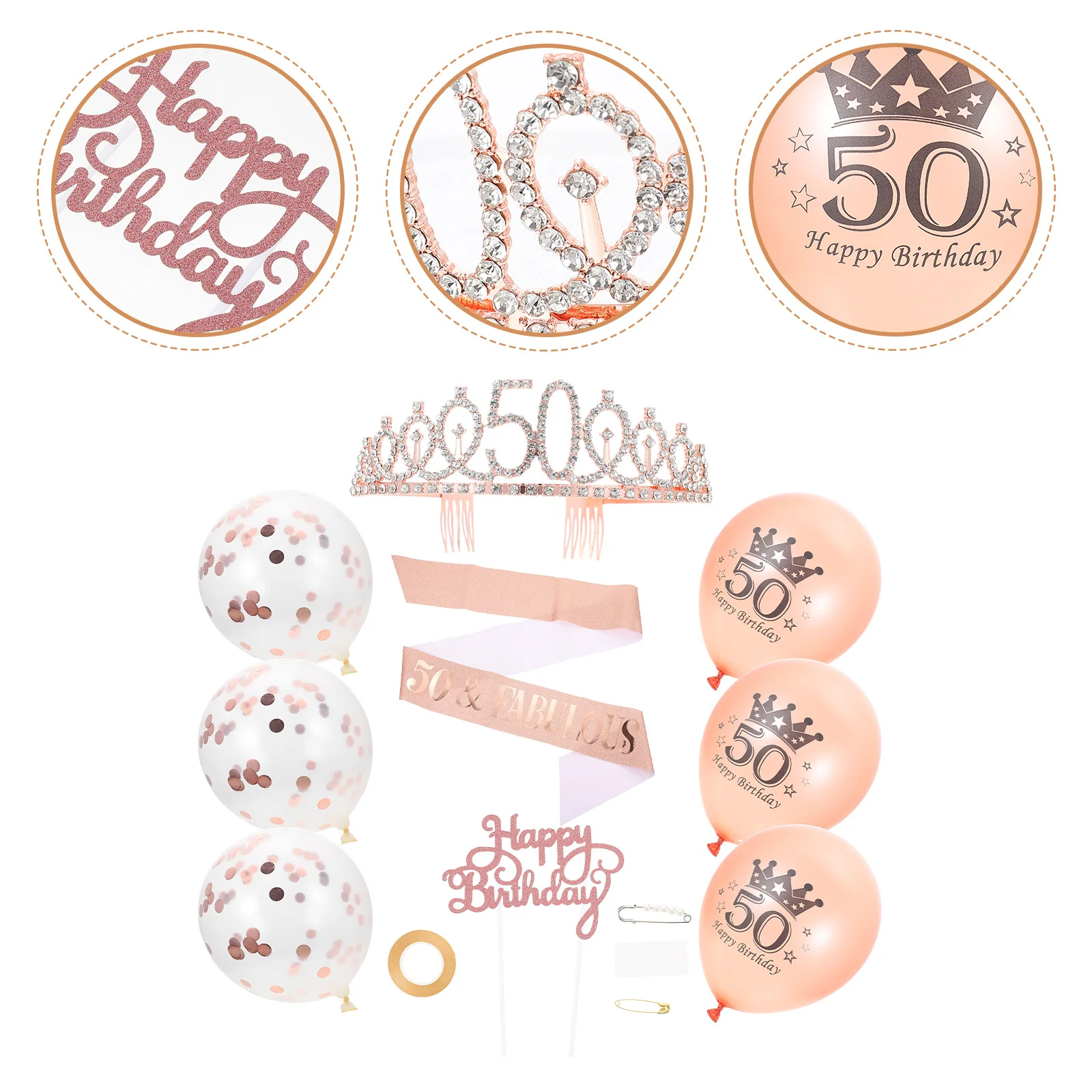 

Balloons Party Decorations for Happy Birthday Crown Cake Women Accessories