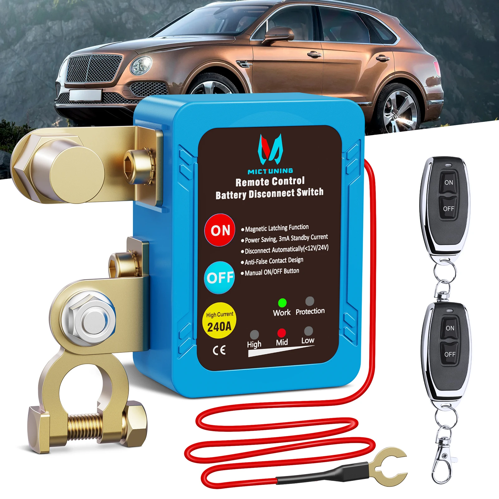 

MICTUNING Kill Switch Remote Control Battery Disconnect Isolator Anti-Theft Indicators Automatic Power Shut Off For Truck Boat