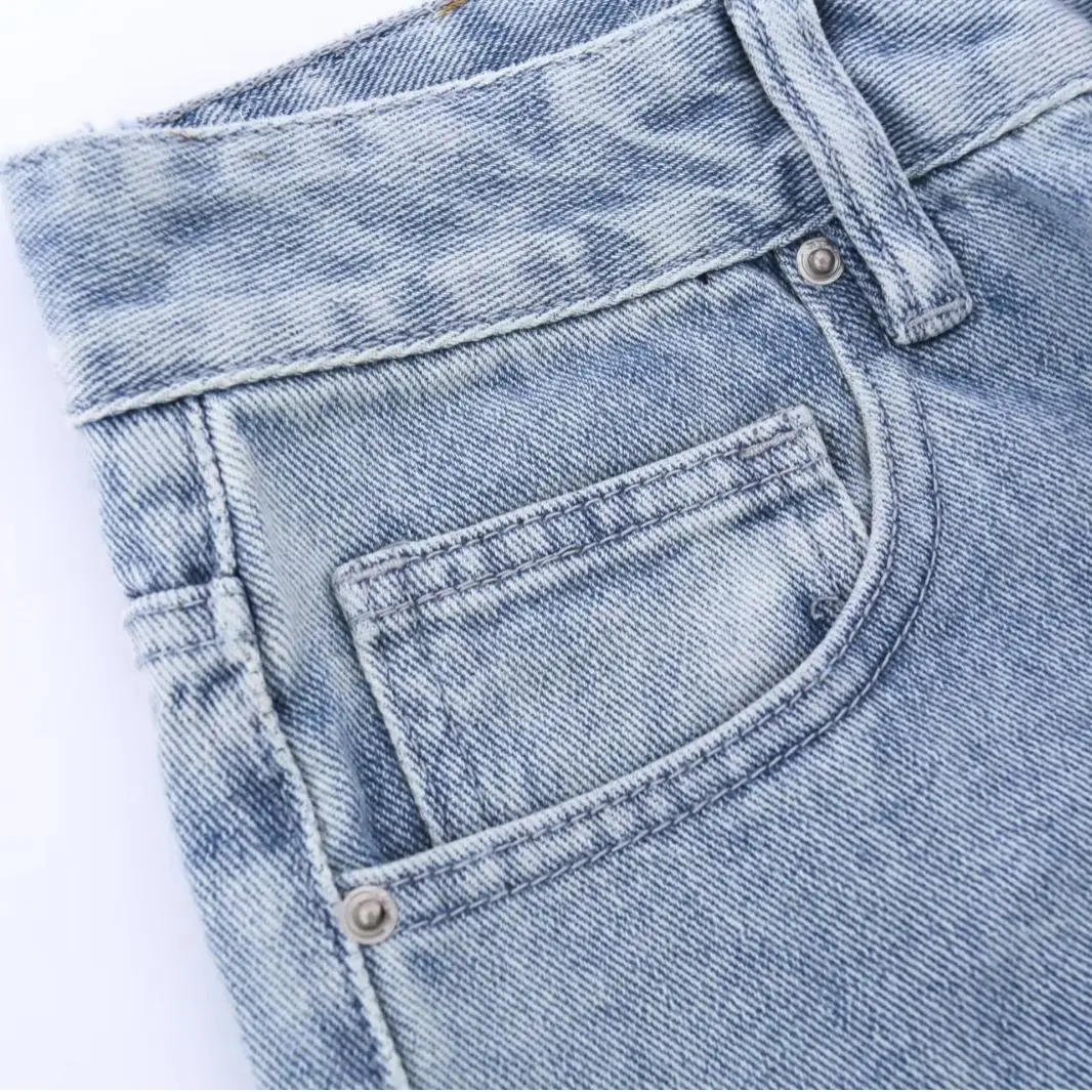 

Американские светлые мужские джинсы в стиле хип-хоп с завышенной талией, свободные длинные хлопковые джинсовые брюки прямого кроя со средней талией