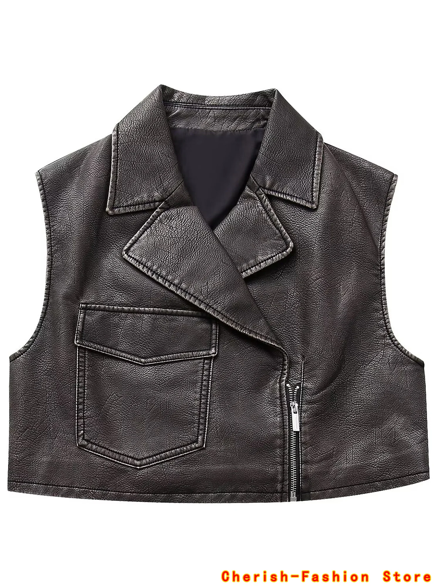 

Vintage 2025 Brand Women Autumn Waistcoats Leather Vest Sleeveless Zipper Pockets Jackets Streetwear Modern Chic Loose Outwears