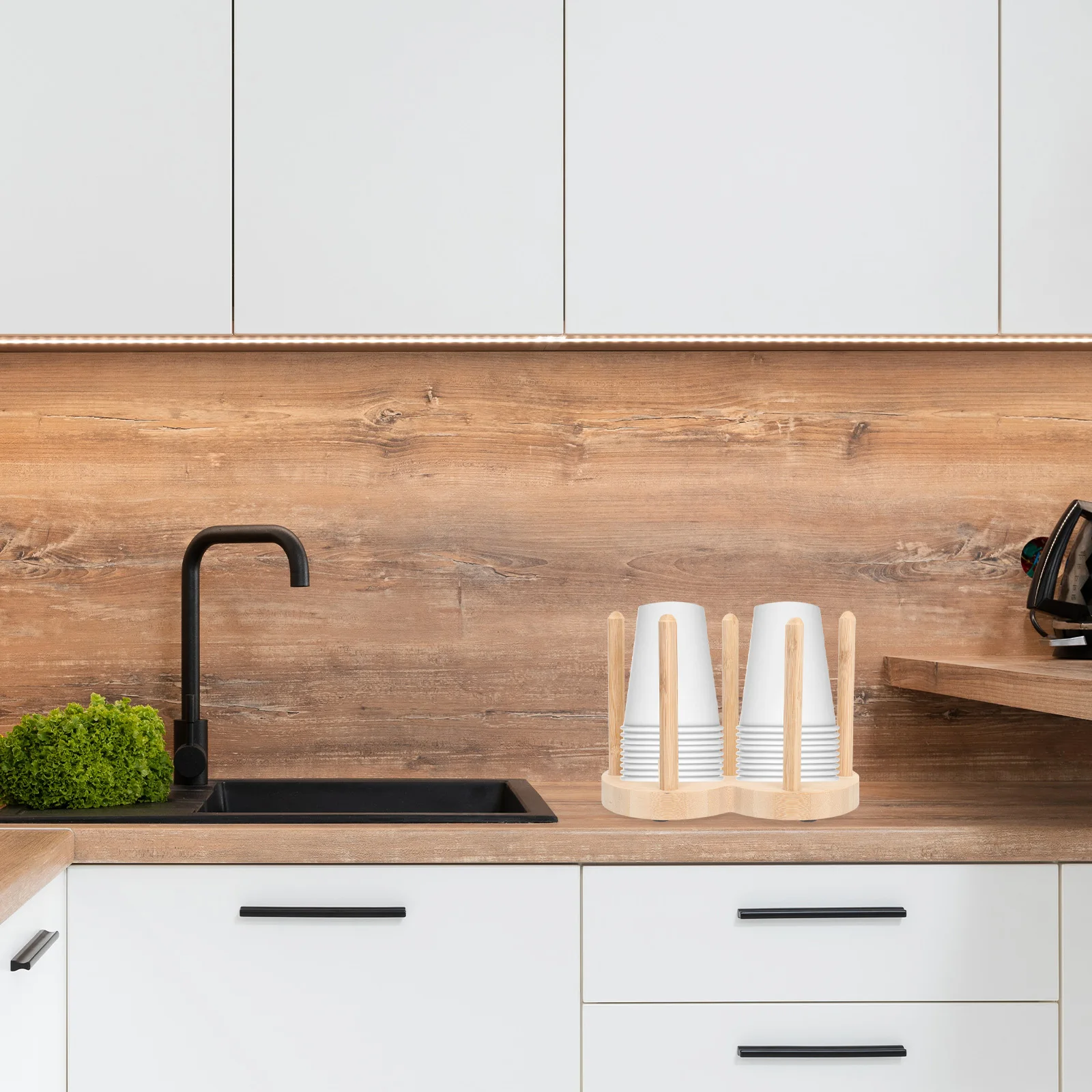 

Wooden Cup Holder Rack Home Bar Use 4 Column Material Easy Clean Surface Paper Cup Dispenser Storage Solution Khaki