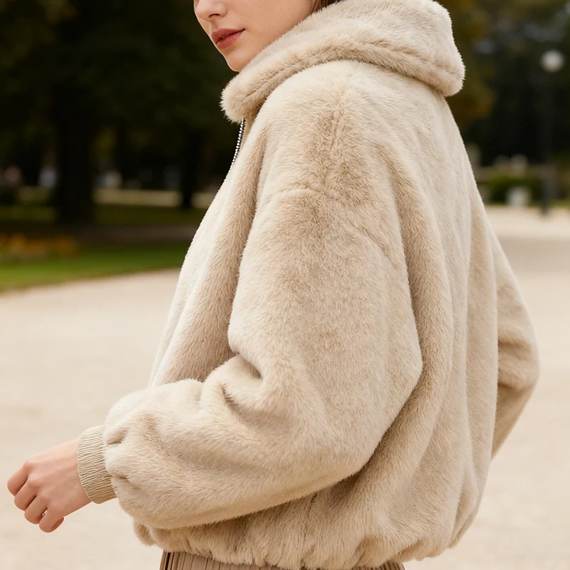 Moda inverno feminino casaco de vison solas fofas jaqueta de pele sintética luxo grande gola de pele casacos