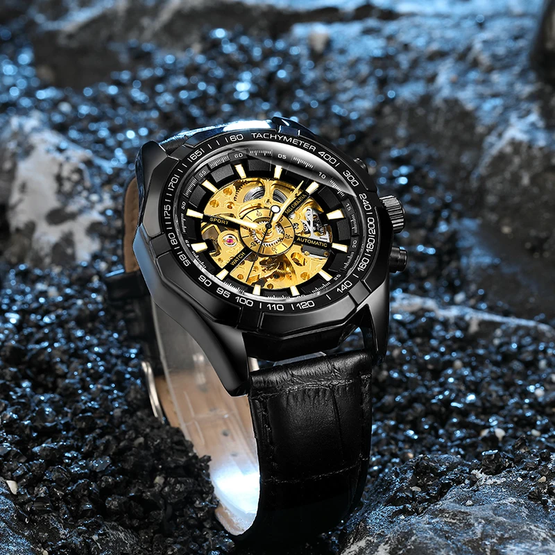 新しい高品質メンズビジネス腕時計ステンレス鋼防水高級機械式時計ファッション自動スケルトン腕時計メンズ