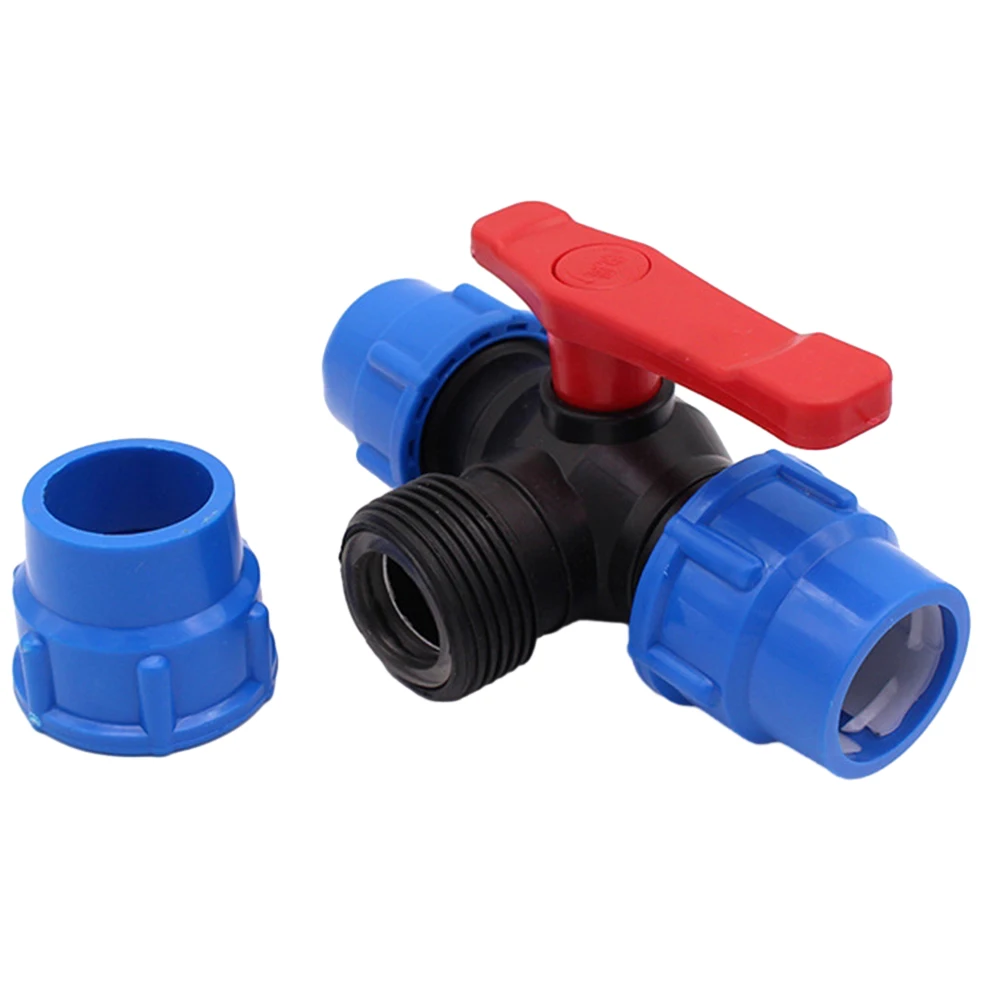 1X PE Pipe 3-Way Ball Valve 20/25/32/40/50mm Plastic Valve For DN15-DN40 Pipe Joint Household Industrial Water Supplies Fittings