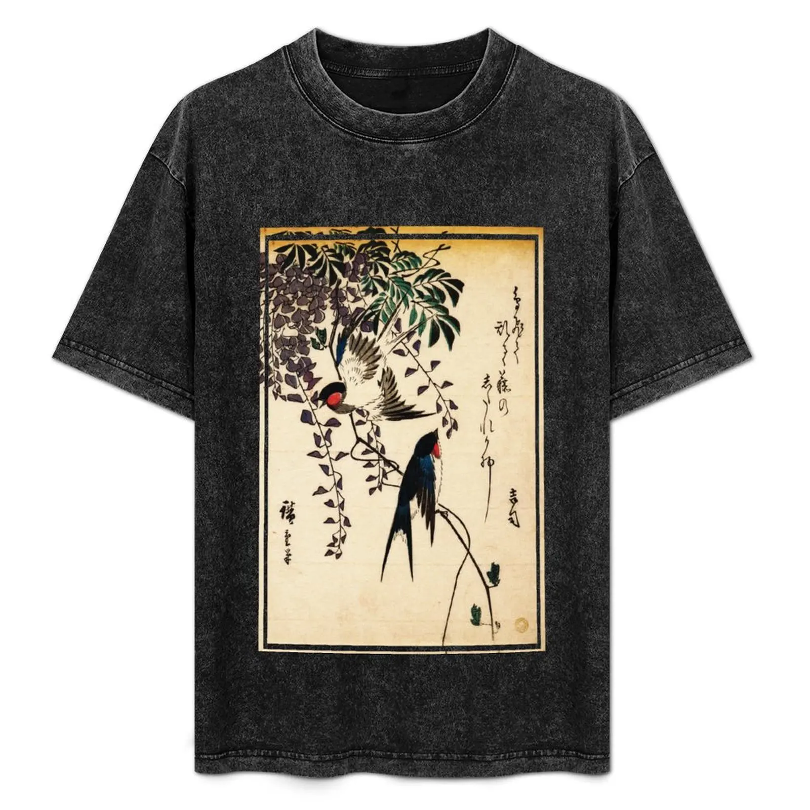 

Swallow and Wisteria by Utagawa Hiroshige T-Shirt Work Utility Short Sleeve Shirt