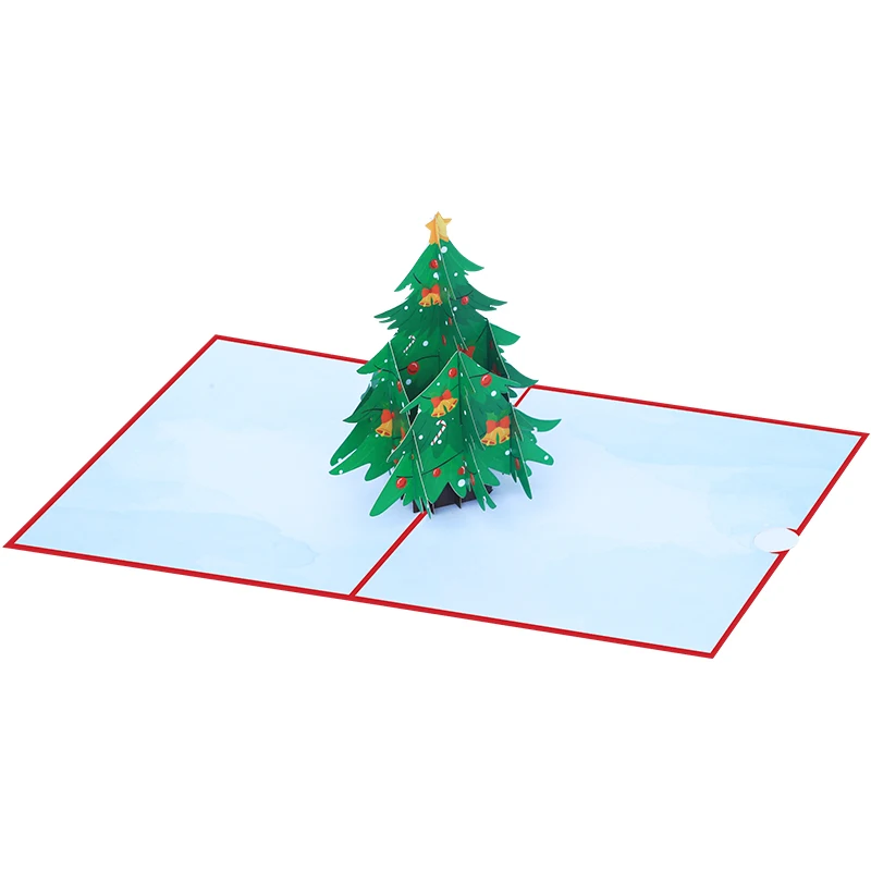 Hot Seller Laser Cut Pop Up Greeting Card Christmas Tree 3D Christmas Blessing Thank You Card with Envelope