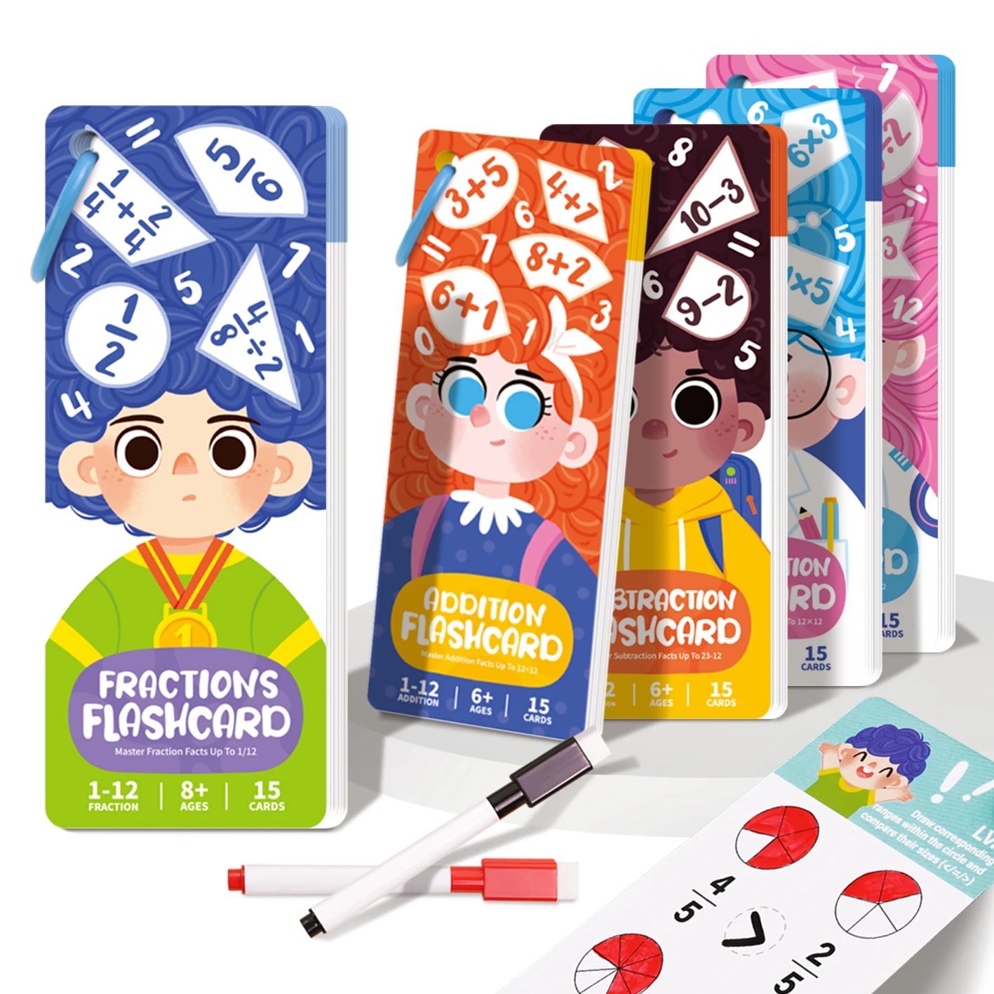 Fraction Learning Flashcards for Primary School Kids Addition Subtraction Multiplication Division Math Educational Toy