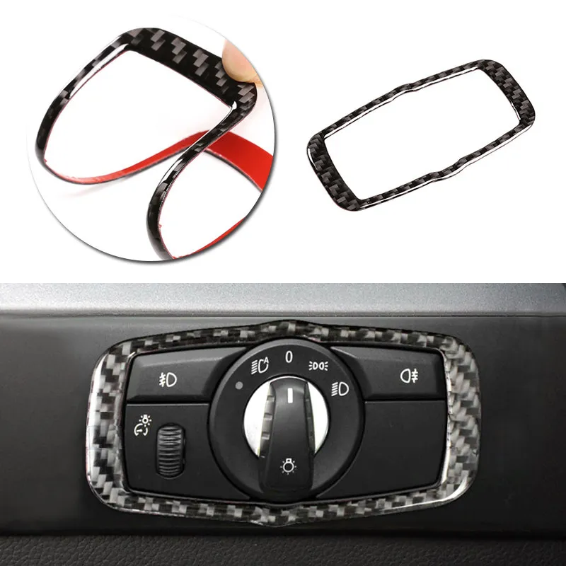 For BMW 5 Series E60 E61 2004 2005 2006 2007 2008 2009 2010 Car Interior Headlight Switch Frame Sticker Carbon Fiber Cover Trim