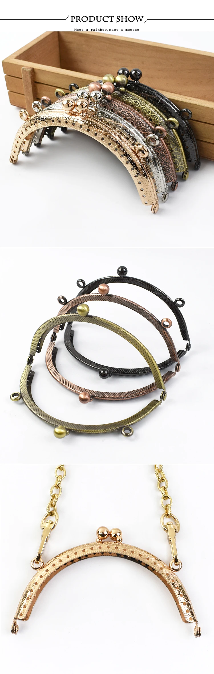 2/5/10Pcs Deepeel 10.5cm New Embossed Bead Metal Bag Handle Women Purse Frame Handbag Kiss Clasp DIY Sewing Brackets Accessories