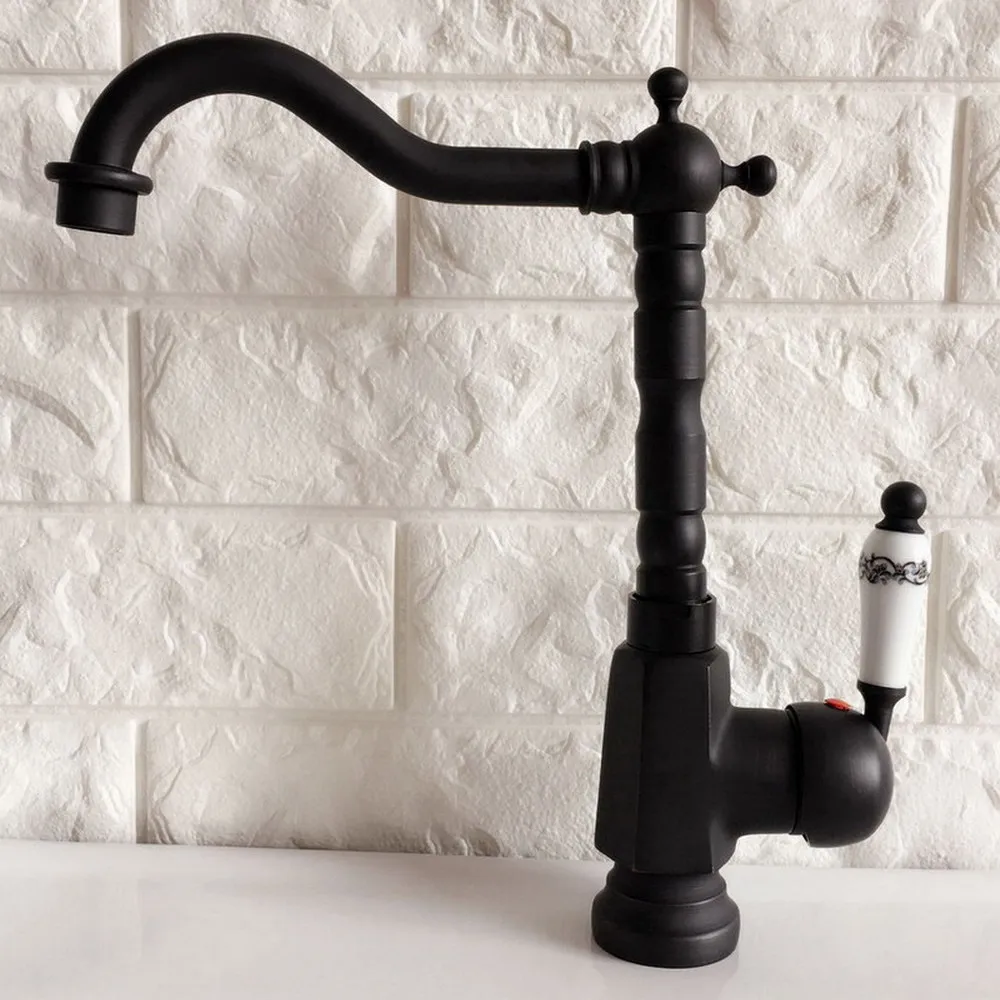 

Black Oil Rubbed Brass Bathroom Kitchen Basin Sink Faucet Mixer Tap Single Handle Single Hole Deck Mounted Bnf355