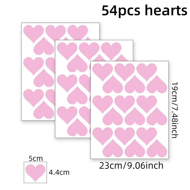 54pcs/set 5cm Soft Pink Heart Shape Wall Stickers for Kids Room Baby Nursery Room Wall Decals Bedroom Girl Room Home Decor Vinyl