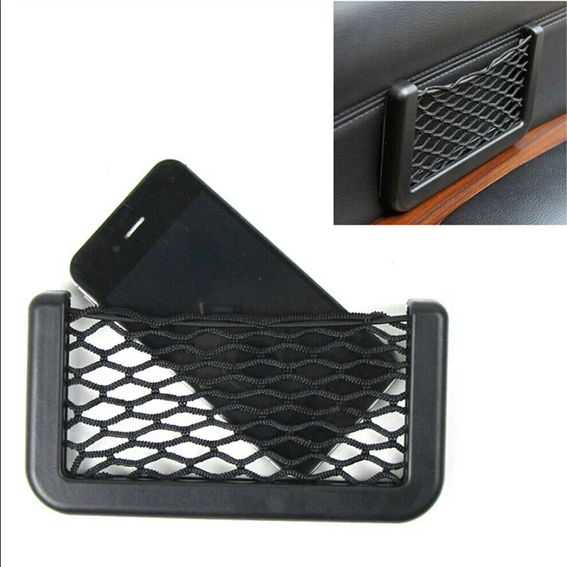 1pc Car Net Bag Holder Interior Mesh Organizer Phone Pocket Side Door Storage 15*8 cm String ABS Black Decoration