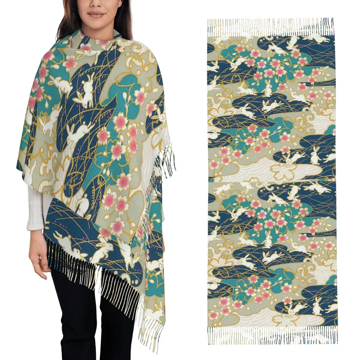 

Cute Rabbit Scarf Tassel Scarves for Women Soft Warm Shawls and Wraps Long Fall Winter Shawl Wrap