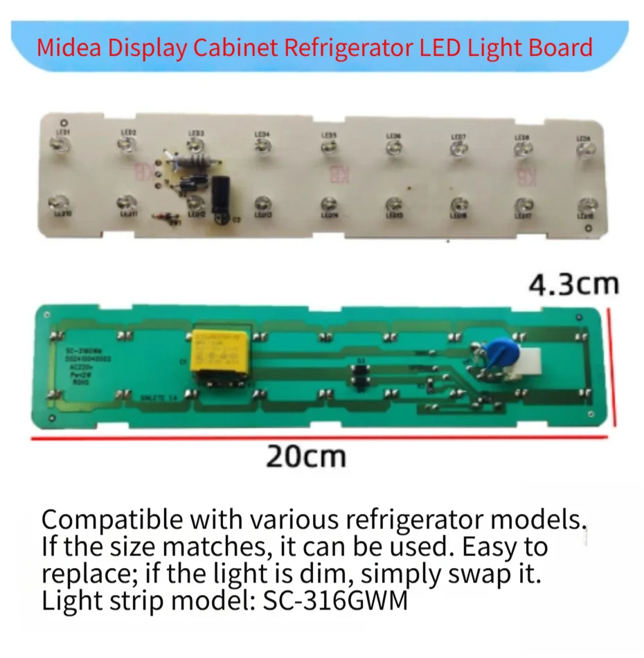 LED Light Board For Midea SC-316GWM SC-230GM Refrigerator Replacement Part Wide Compatibility Bright Even For Illumination 2W