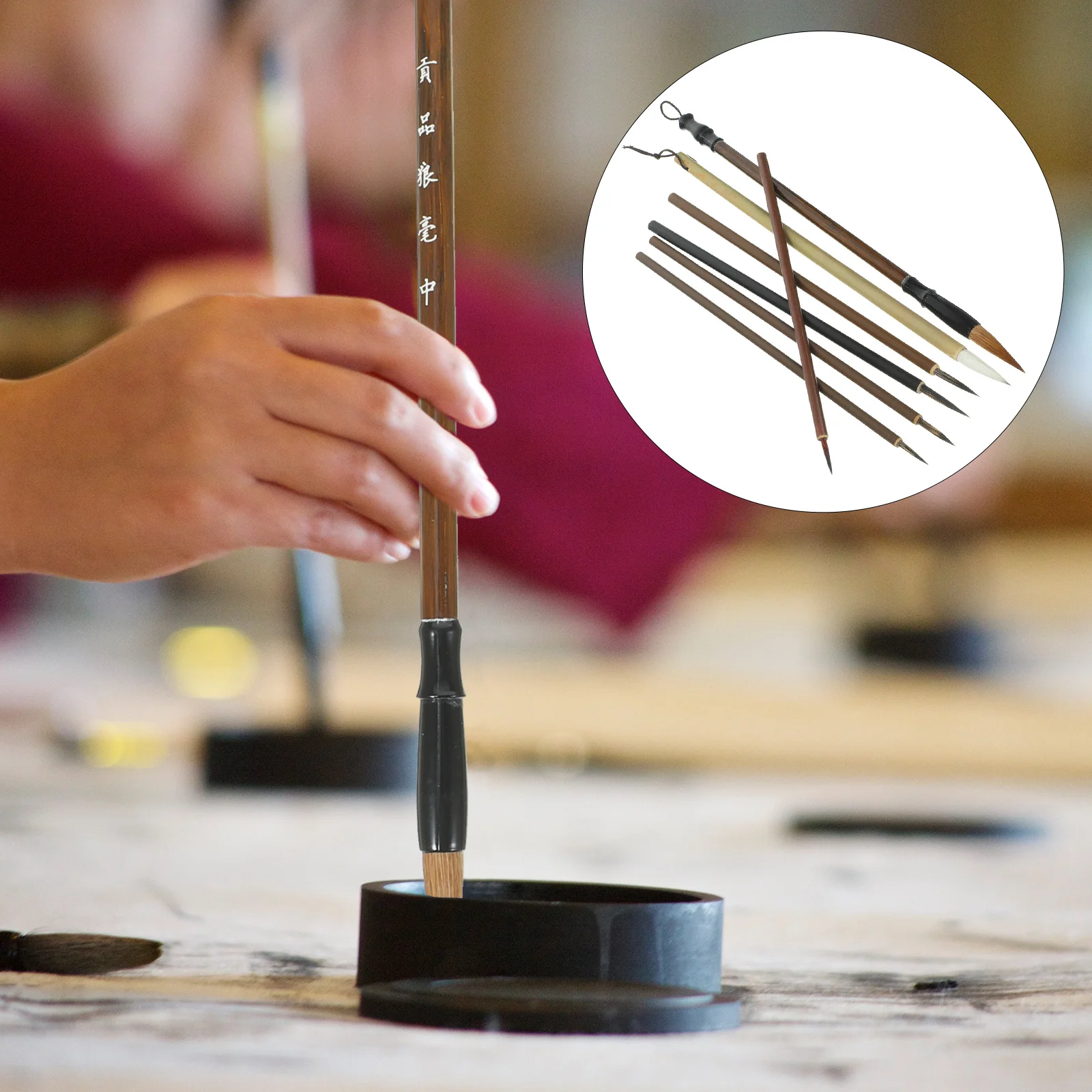 7Pcs Chinese Ink Brush Set Traditional Calligraphy Fine Tip Brushes Smooth Writing Ink Absorption Painting Tools