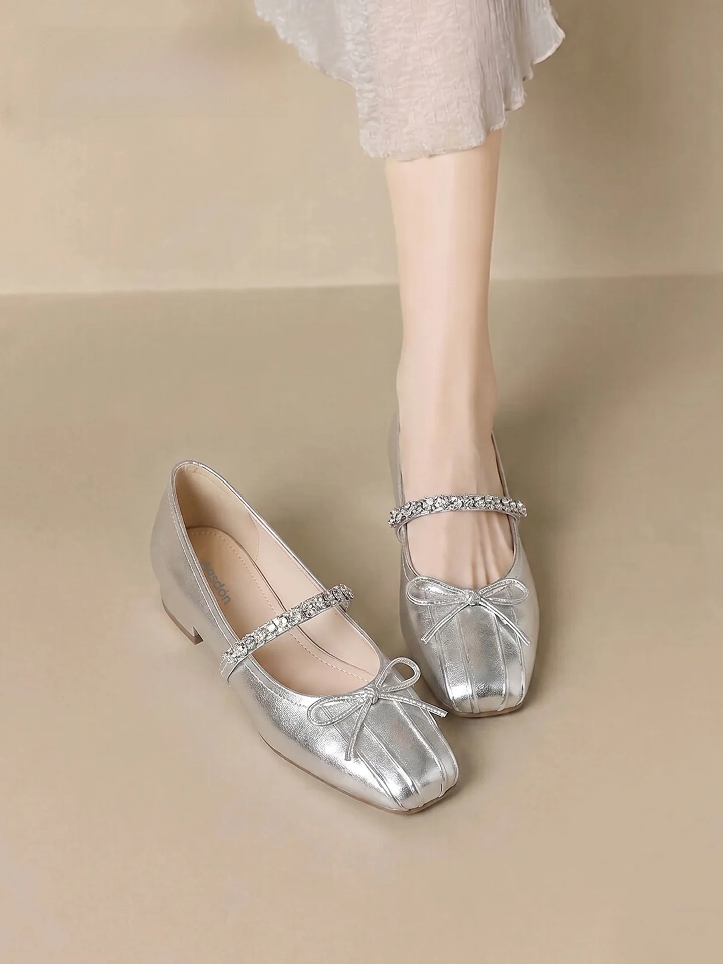Agsdon Mary Jane Ballet Flat Shoes Women's Summer 2026 New Style Versatile  Leather Shoes round Toe Flat Heel PU Lined