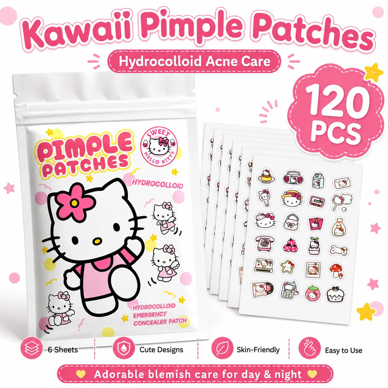 

120PCS Hello Kitty series acne patches, acne patches, hydrogel acne patches, skin concealer patches
