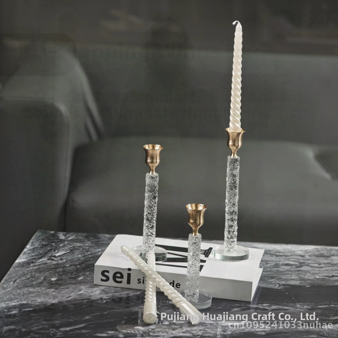 

Nordic Crystal Three-Piece Set Candle Holder - Black Gold Silver Decorative Single-Head Western Style Ornament for Cross-Border