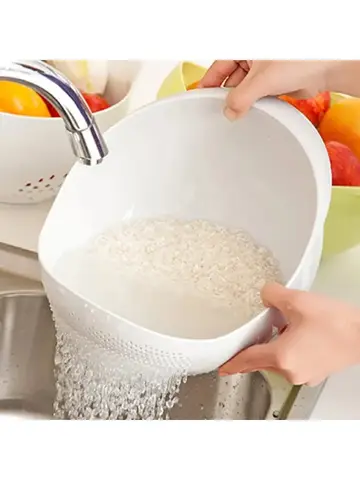 1PC-Plastic Colander Rice Bowl Drain Basket Fruit Bowl Washing Drain Basket with Handle Washing Basket Home Kitchen Organizer