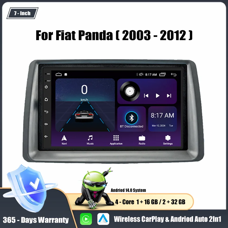 

7 inch Android14 Car Radio for Fiat Panda 2003-2012 Multimedia 2Din Player CarPlay Android Auto GPS Bluetooth WIFI Car Head Unit