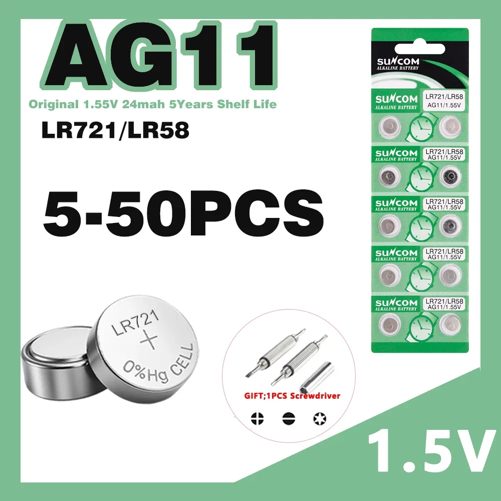 Button Cell Battery AG11 LR58 1.55V 18mAh 5-50PCS Coin Watch Battery SG11 SR58 361 362 LR721 SR721 For Toys Remote Watch