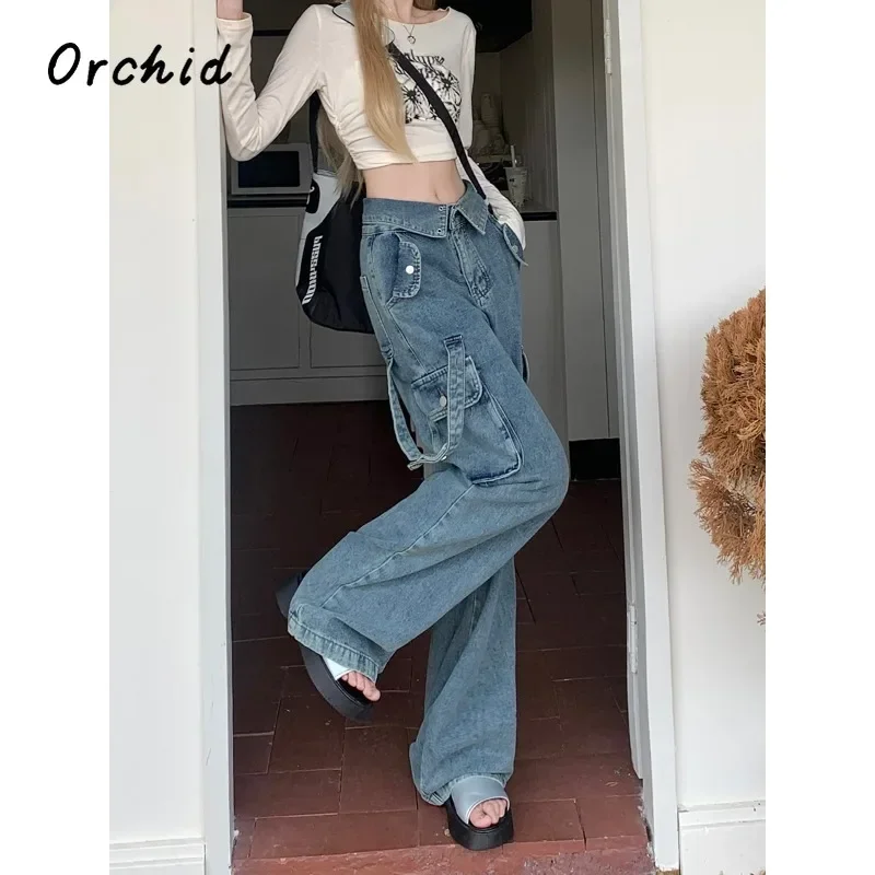 2024 Herfst Dames Casual Stijl Harajuku Jeans Vintage Basics Losse Gewassen Broek Y 2K Wijde Pijpen Zakken Baggy Denim Broek