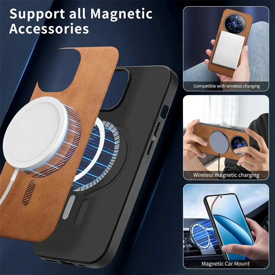 Realme 13 12 11 Pro Plus 5G 4G Luxury Case For OPPO Realme GT7 Pro Magsafe Leather Back Cover Realmi 12 Plus 13 11 Pro Funda