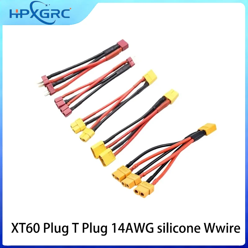 

HPXGRC XT60 Plug T Plug Parallel 100mm 14AWG High Temperature Resistant Super Soft Silicone Wire for Model Airplane Battery
